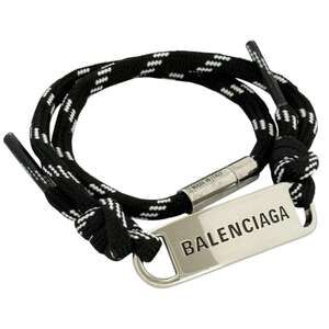 Balenciaga Men's Cord Bracelet with Plate, Double Wrap, Adjustable Size